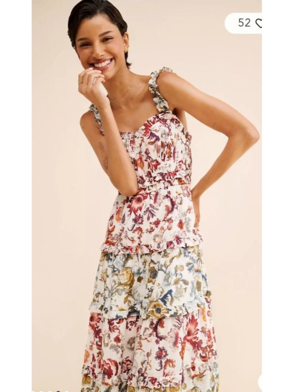 Anthropologie By Anthropologie Floral Tiered Midi Dress Smocked Ruffle Boho M